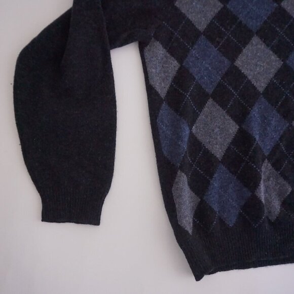Vintage '90S Brooks Brothers Navy Argyle 100% Lambswool V-Neck Knit Sweater L - Picture 8 of 10